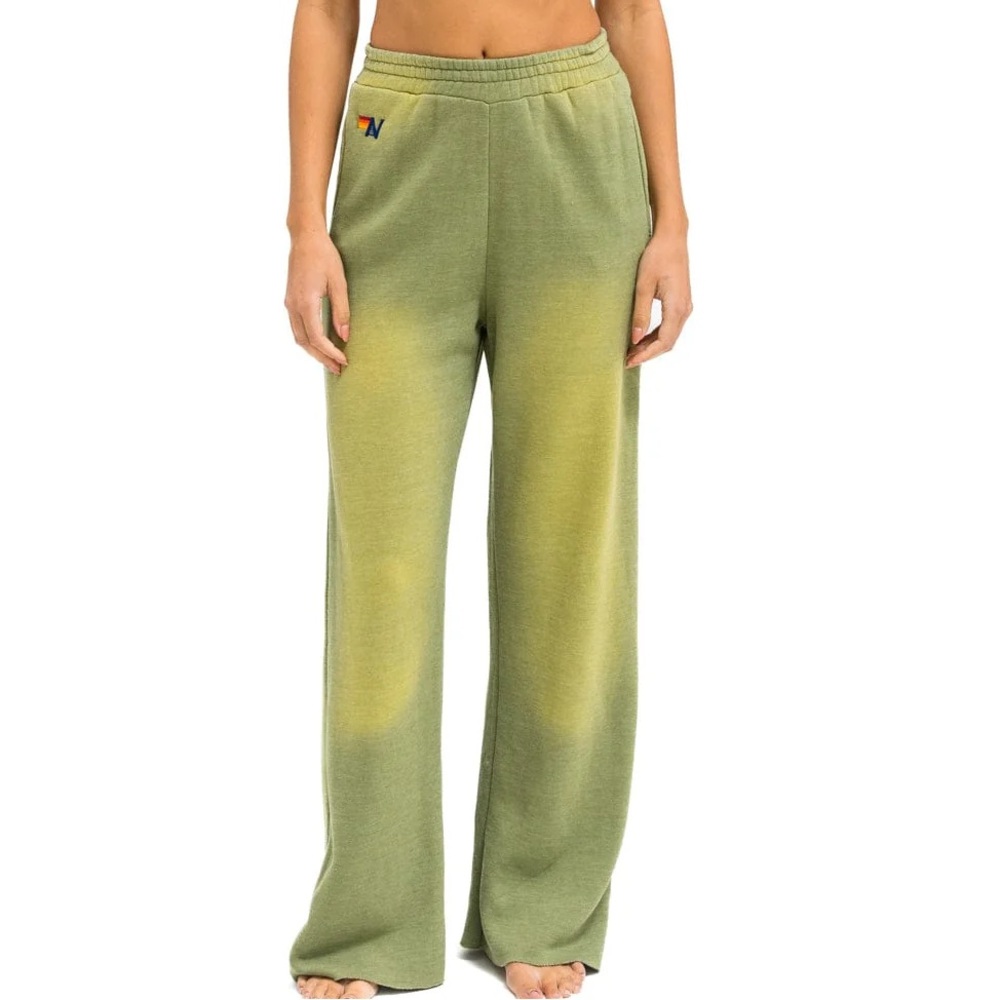 Aviator Nation Green and Yellow Wide Leg Pants